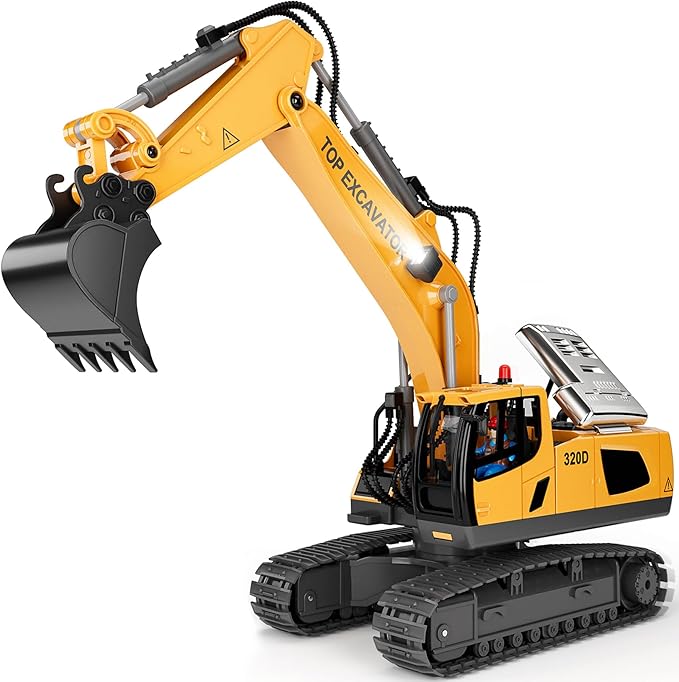 Remote-controlled excavator toy, 11-channel metal construction vehicle