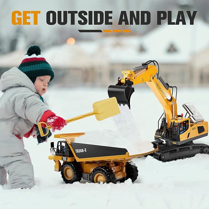 Remote-controlled excavator toy, 11-channel metal construction vehicle