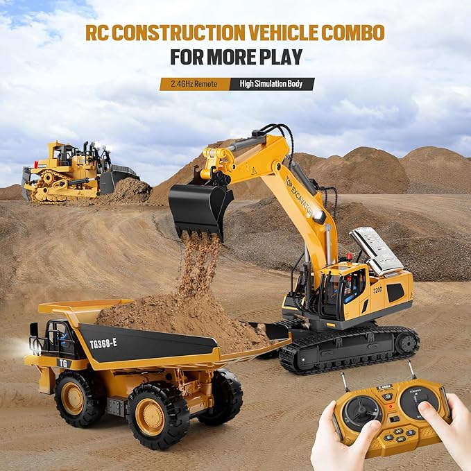 Remote-controlled excavator toy, 11-channel metal construction vehicle