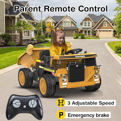 ANPABO 24V Ride-on Dump Truck 19 Inch Spacious Seat for Kids with Parental Remote Control