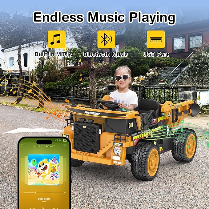 ANPABO 24V Ride-on Dump Truck 19 Inch Spacious Seat for Kids with Parental Remote Control